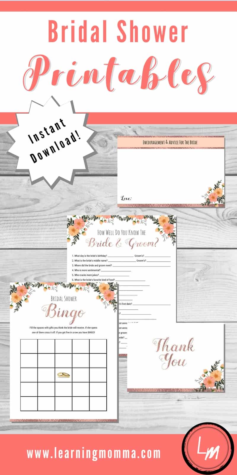 Bridal Shower Printables - Rose Gold - Learning Momma