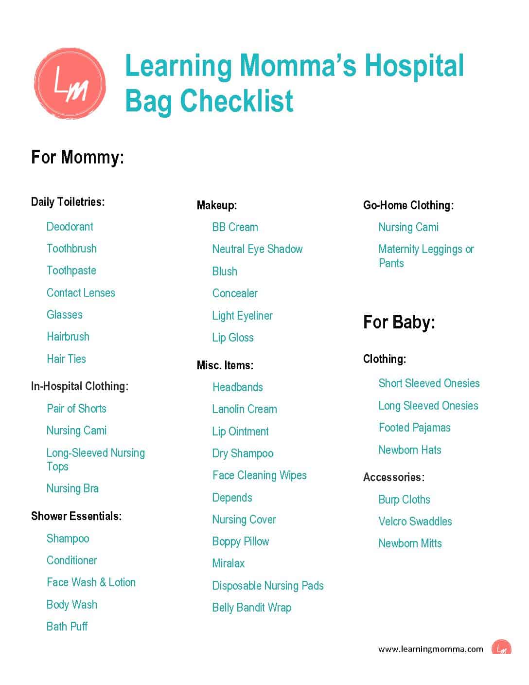 hospital bag checklist maternity