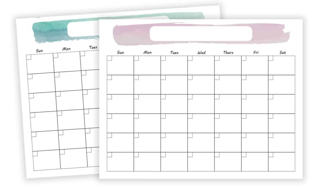 Printable Monthly Calendar - 8.5x11" or 11x14" With Watercolor Design