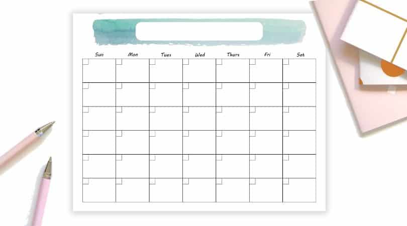 printable monthly calendar 8 5x11 or 11x14 with watercolor design