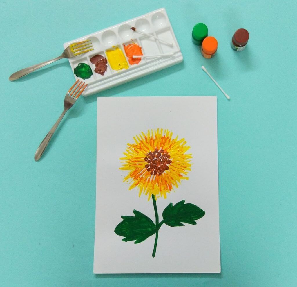 awesome-fork-sunflower-painting-for-toddlers Awesome Fork Sunflower Painting For Toddlers Fork Flower Painting Art Ideas
