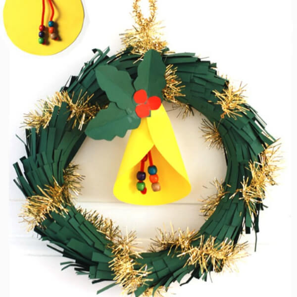 bell-and-paper-wreath Simple Bell Wreath Christmas Wreath Crafts For Kids