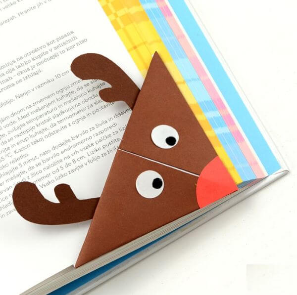 christmas-origami-reindeer-corner-bookmark-that-kids-can-make Fun to Make Origami Reindeer Bookmark Craft