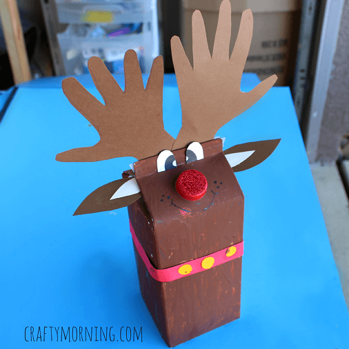creative-milk-box-reindeer-craft-with-handprint Reindeer Craft & Activities For Toddlers