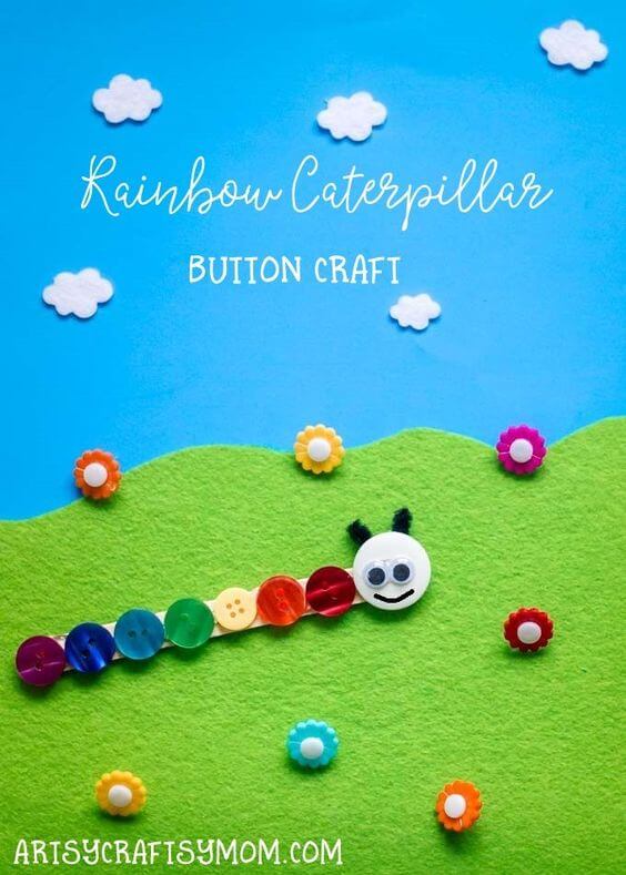 diy-rainbow-caterpillar-button-craft-for-preschoolers DIY Rainbow Caterpillar Button Craft For Preschoolers Button Animal Crafts