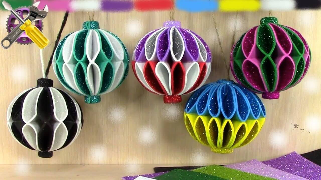 easy-ball-ornaments-craft-with-glitter-foam Easy Ball Ornaments Craft With Glitter Foam DIY Foam Christmas Ornaments