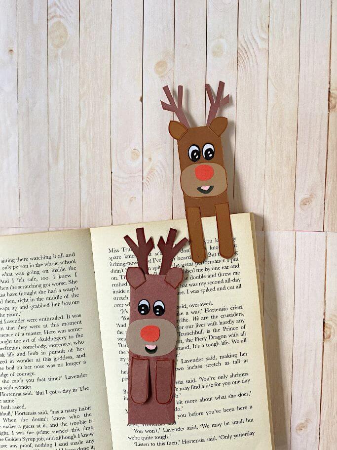free-rudolph-bookmark-craft-with-printable-template Simple To Make Reindeer Paper Bookmark Craft