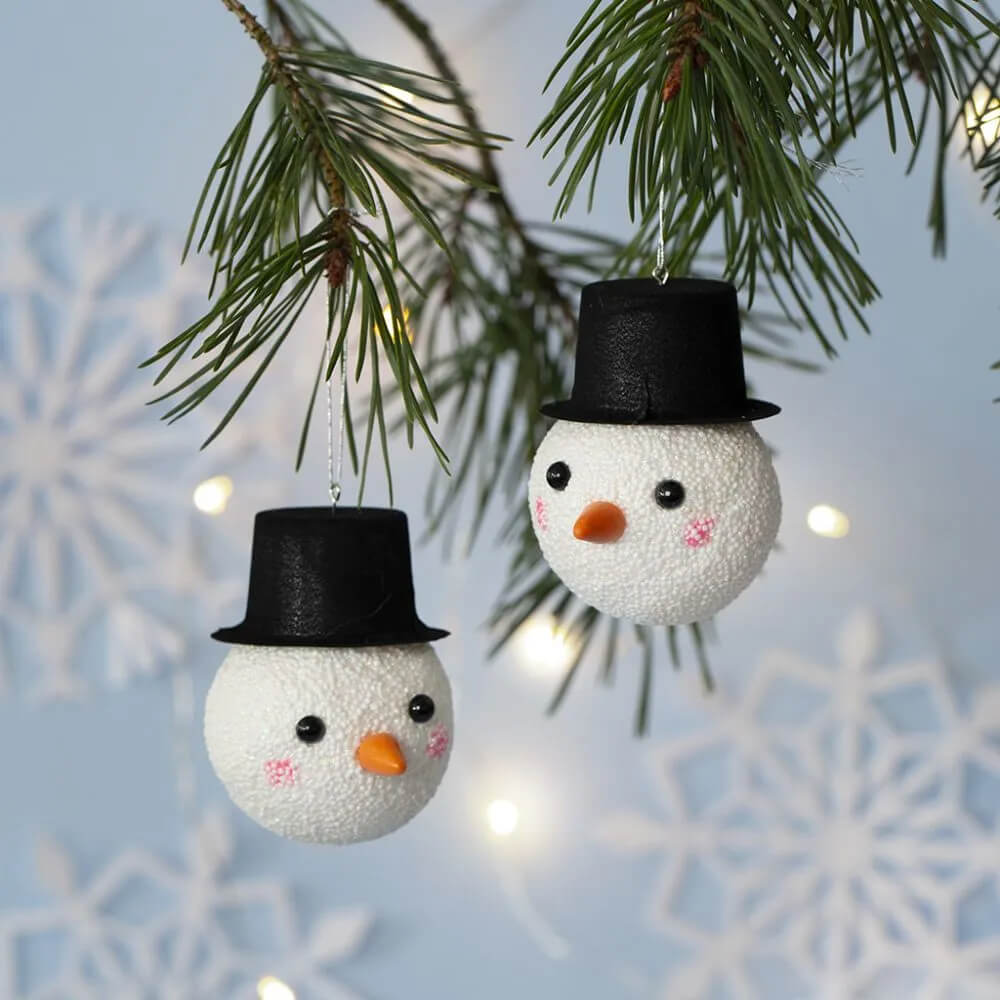 funky-styrofoam-ball-snowman-christmas-ornament-craft Funky Styrofoam Ball Snowman Christmas Ornament Craft