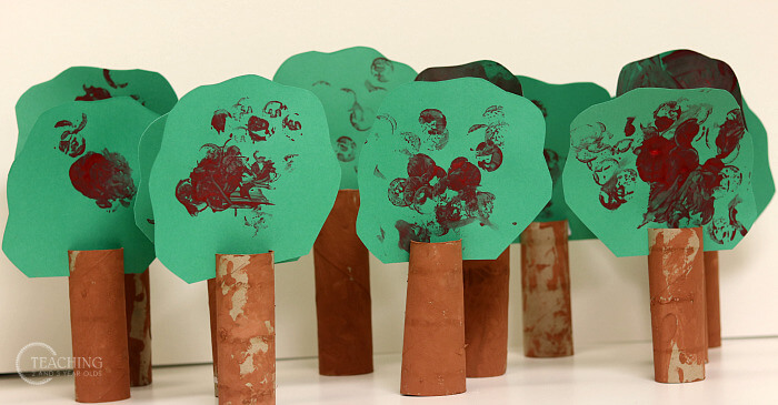 hand-made-3-d-apple-tree-art-using-paper-tubes-and-charts  Hand-Made 3-D Apple Tree Art Using Paper Tubes & Charts Classroom Decoration Ideas for Preschool