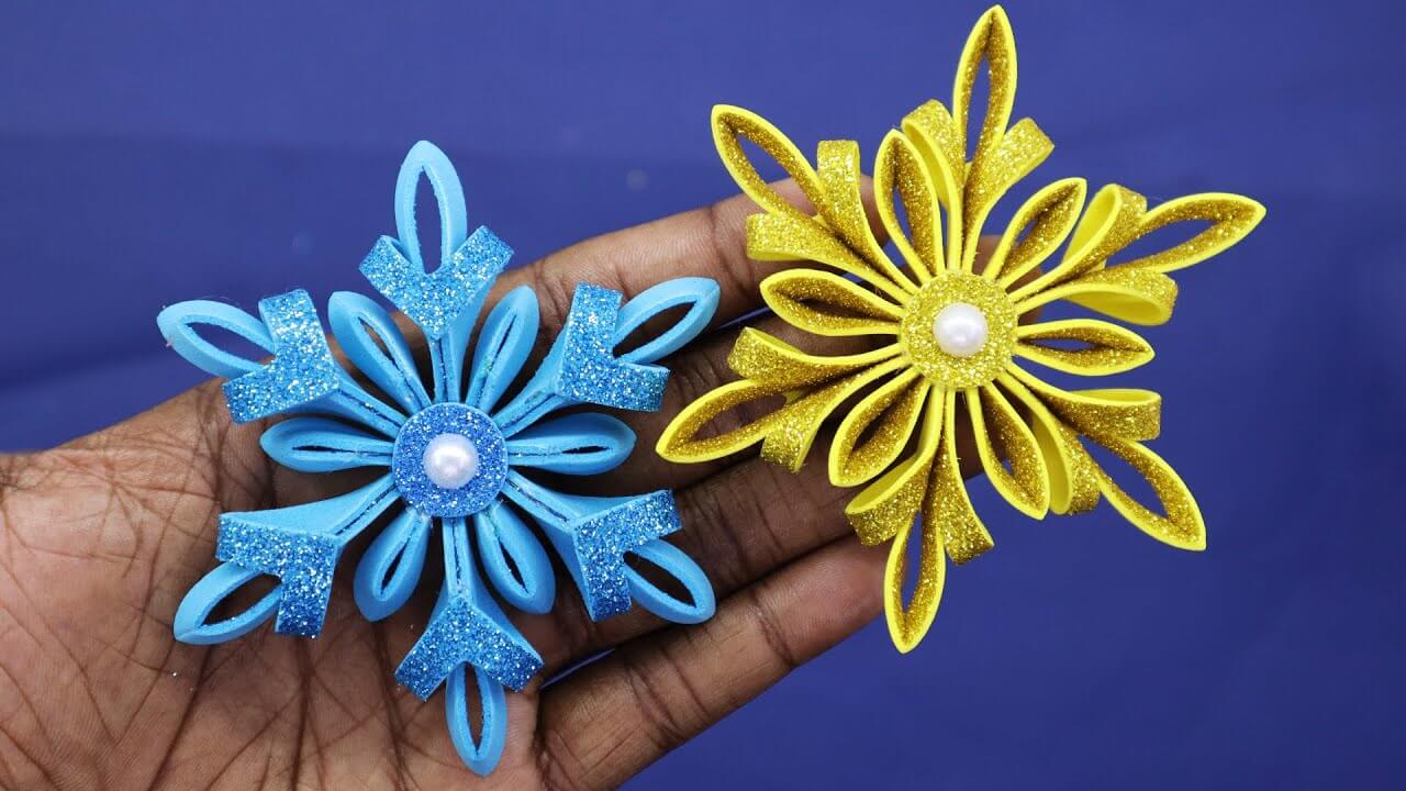 mini-snowflakes-decoration-craft-with-eva-glitter-foam Mini Snowflakes Decoration Craft With Eva Glitter Foam DIY Foam Christmas Ornaments
