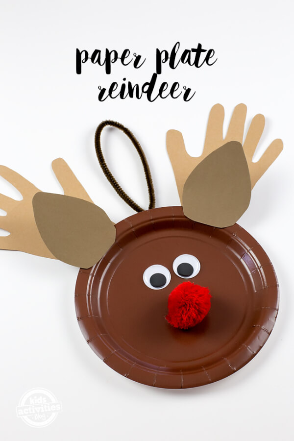 paper-plate-reindeer Fun to Make Handprint Reindeer Craft Using Paper Plate & Pipe Cleaner