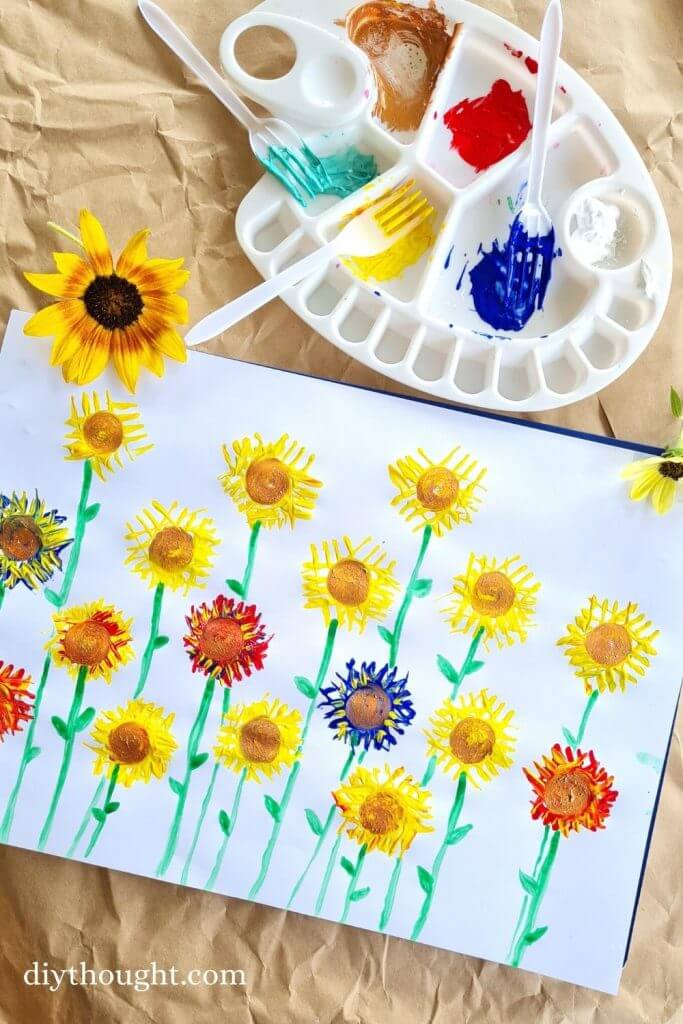 quick-and-easy-fork-sunflower-painting-art-and-craft-ideas-for-toddlers Quick And Easy Fork Sunflower Painting Art & Craft Ideas For Toddlers Fork Flower Painting Art Ideas