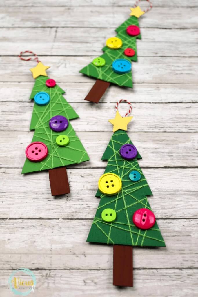 recycled-christmas-tree-ornament-craft-activity-with-buttons-and-cardboard Recycled Christmas Tree Ornament Craft Activity With Buttons & Cardboard