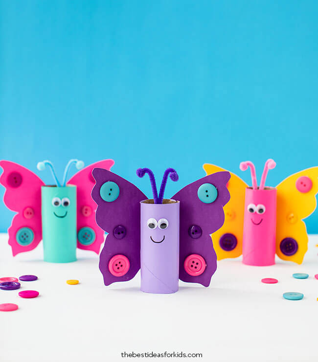 toilet-paper-roll-butterfly-craft-activity-for-kids Adorable Toilet Paper Roll Butterfly Craft For Kids Using Pipe Cleaners & Buttons
