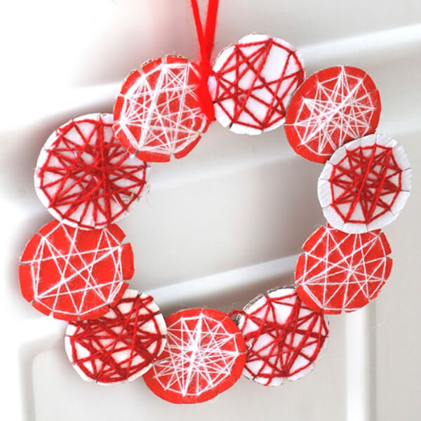 yarn-ornament-wreath Red And White Yarn Wreath