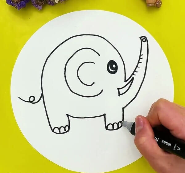 Drawing Tail And Nails For The Elephant-Learn How to Draw an Elephant Step-by-Step