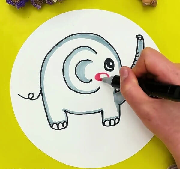 Highlighting Cheek With Pink Color Sketch Pen-Step-by-Step Guide to Creating an Adorable Elephant Drawing