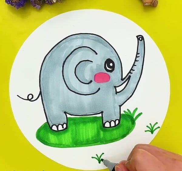 Drawing Green Grass Using The Green Sketch- Step-by-Step Tutorial to Making a Charming Elephant Drawing