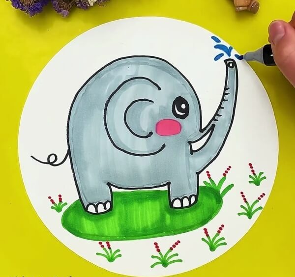 Finally, The Cute Elephant Drawing Is Completed!-Tutorial for Drawing an Elephant Step-by-Step