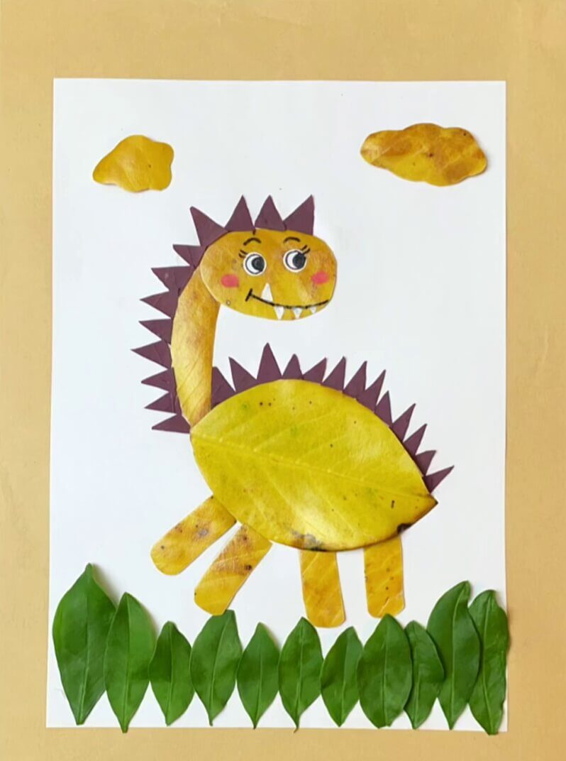 DIY Dinosaur Using Leaves - Fun Animal Craft for Kids- A Tutorial for Youngsters On Making a Dinosaur Animal Craft with Leaves