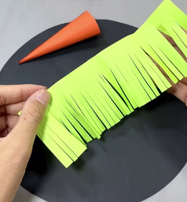 Making a Green Paper Fringe - Step-By-Step Directions to Make a Paper Carrot